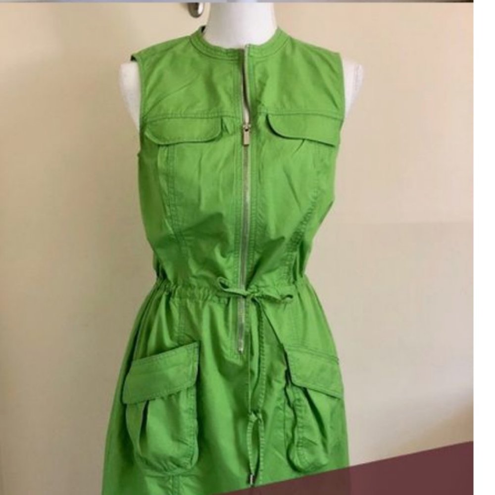 MICHAEL KORS GREEN ZIP UP DRAWSTRING DRESS XS - Picture 1 of 7